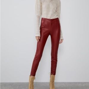 Zara Faux leather pants TRF Red